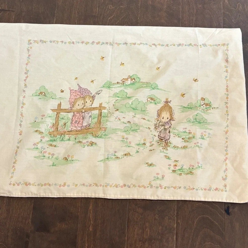 Vintage 70s 80s Precious Moments Pillowcase Nursery Standard Double Sided READ